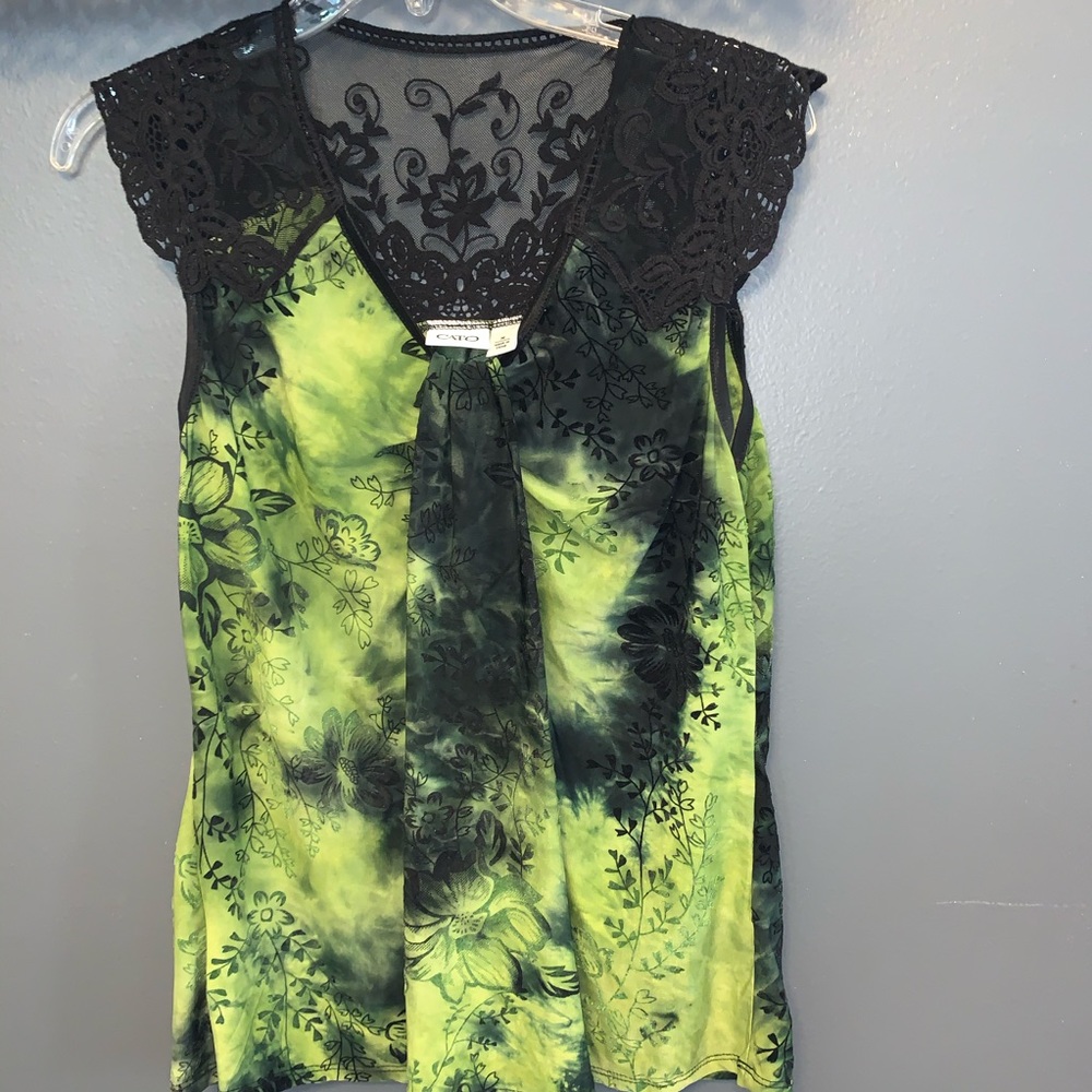 Cato velvet burnout sleeveless blouse with lace